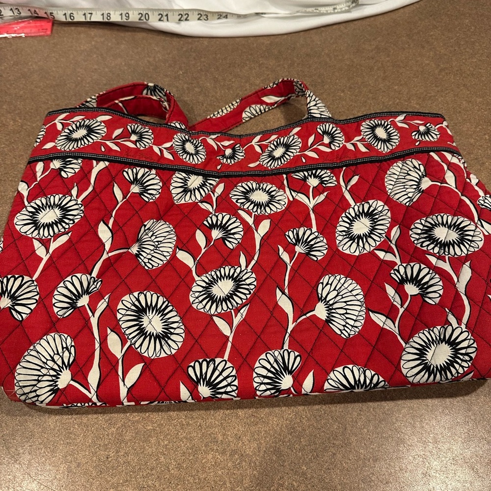 Vera Bradley Red Quilted Tote with White Floral Print